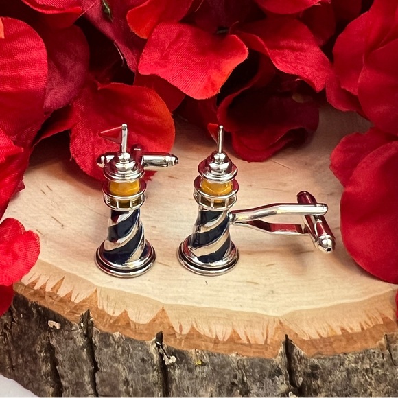 Handsome Blue and Silver 3D Lighthouse Cufflinks - Picture 8 of 16